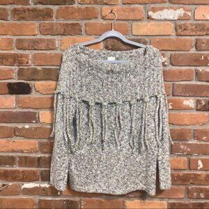 Chico’s Cozy Off The Shoulder Fringe Sweater